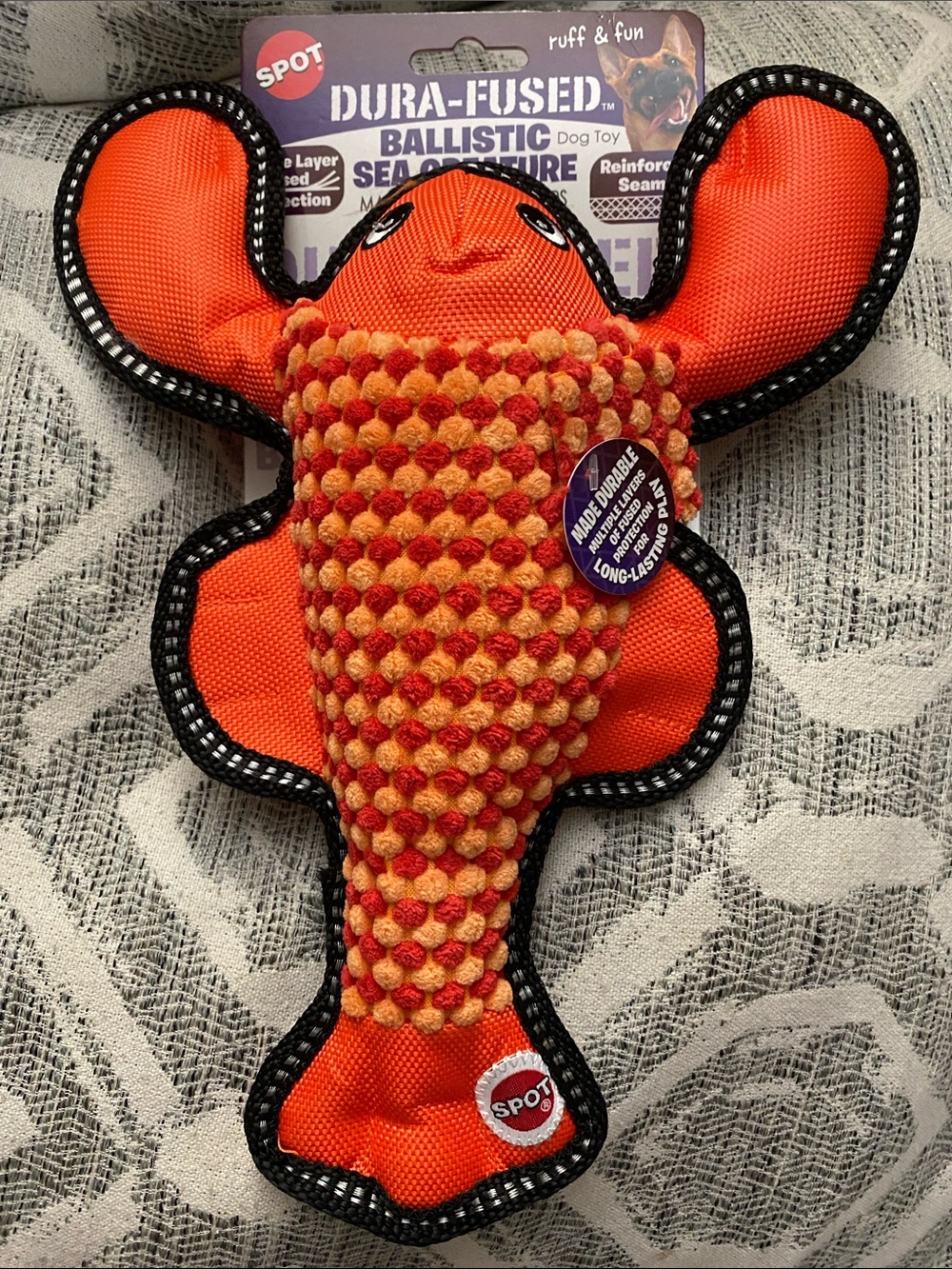Dura-Fused Ballistic Orange Lobster Dog Toy